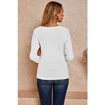 Womens V Neck Loose Fitting Waffle Knit Tee Tops