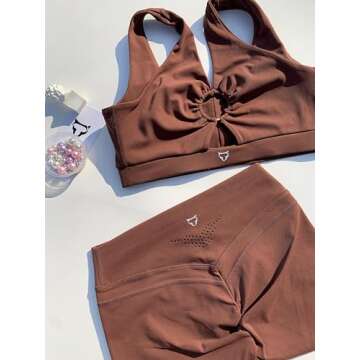 TomTiger Women Sports Bra High Impact ​with Removable Padded Activewear ​Tank Tops ​for Yoga Workout Fitness (Coffee, S)