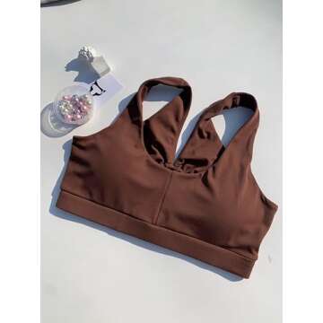TomTiger Women Sports Bra High Impact ​with Removable Padded Activewear ​Tank Tops ​for Yoga Workout Fitness (Coffee, S)