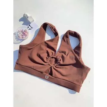 TomTiger Women Sports Bra High Impact ​with Removable Padded Activewear ​Tank Tops ​for Yoga Workout Fitness (Coffee, S)