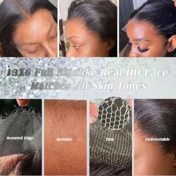 NESMON 13x6 Full Frontal SKINLIKE Real HD Lace Wig 0.10mm Ultra-thin Invisible HD Lace Front Wigs Human Hair Pre Plucked Bleached Knots 200% Density Straight Human Hair Wigs For Women 26 Inch