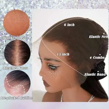 NESMON 13x6 Full Frontal SKINLIKE Real HD Lace Wig 0.10mm Ultra-thin Invisible HD Lace Front Wigs Human Hair Pre Plucked Bleached Knots 200% Density Straight Human Hair Wigs For Women 26 Inch