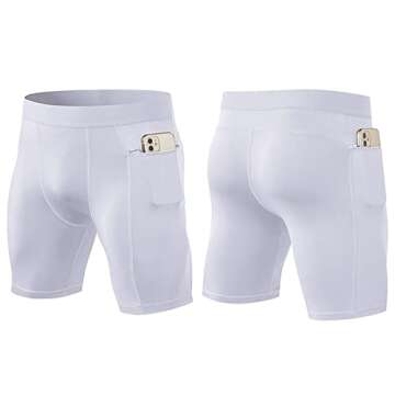 Anawakia Men's Compression Shorts with Zipper Pocket Compression Spandex Shorts Running Workout Athletic White Large