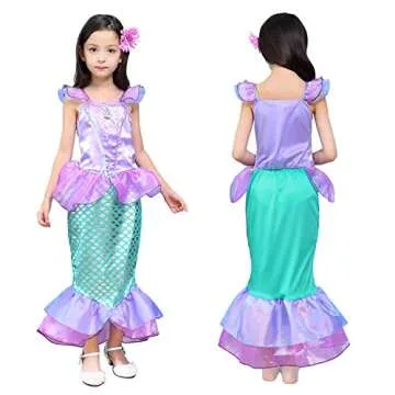 Cmiko Princess Ariel Costume Little Girls Mermaid Dress Up Clothes Purple Fancy Outfit with Tiara Wa...