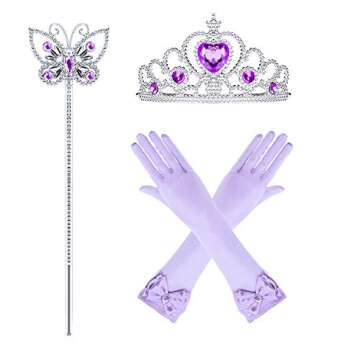 Cmiko Princess Ariel Costume Little Girls Mermaid Dress Up Clothes Purple Fancy Outfit with Tiara Wand Mace Gloves Accessories Set for Toddler Kids Halloween Cosplay Birthday Party Size 7-8 Years