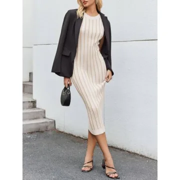 Wenrine Womens Sleeveless Sweater Dress Mock Neck Ribbed Knit Fall Tank Maxi Dresses Creamy-White