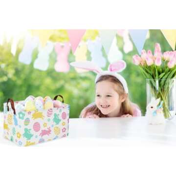 Sanjiaofen Rectangular Easter Baskets, Easket Basket for Kids.Bunny Easter Basket with Handles.Boys and Girls,Easter Bunny Eggs Decor,Toys,Books,Easter Gifts (Easter Rabbit)