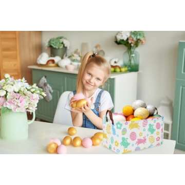 Sanjiaofen Rectangular Easter Baskets, Easket Basket for Kids.Bunny Easter Basket with Handles.Boys and Girls,Easter Bunny Eggs Decor,Toys,Books,Easter Gifts (Easter Rabbit)