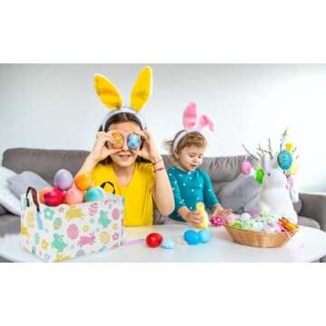 Sanjiaofen Rectangular Easter Baskets, Easket Basket for Kids.Bunny Easter Basket with Handles.Boys and Girls,Easter Bunny Eggs Decor,Toys,Books,Easter Gifts (Easter Rabbit)