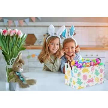 Sanjiaofen Rectangular Easter Baskets, Easket Basket for Kids.Bunny Easter Basket with Handles.Boys and Girls,Easter Bunny Eggs Decor,Toys,Books,Easter Gifts (Easter Rabbit)