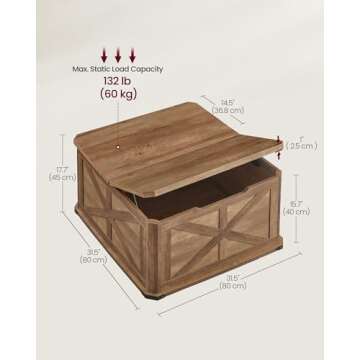 VASAGLE Farmhouse Coffee Table with Storage and Flip-Top Lids