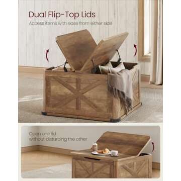 VASAGLE Farmhouse Coffee Table with Storage and Flip-Top Lids