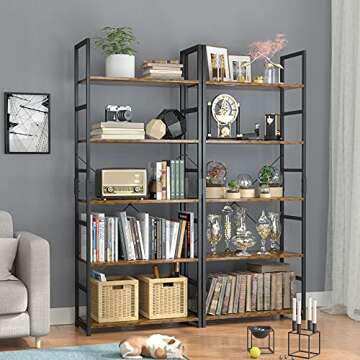 OTK 5 Tier Bookshelf, Tall Bookcase, Office Shelf Storage Organizer, Modern Book Shelf for Living Ro...