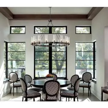 YIOSI Black Chandelier,16-Lights Wagon Wheel Chandelier with Glass Shade,48 Inch Large Round Industrial High Ceilings Pendant Lighting Fixture for Dining Room, Living Room, Kitchen Island, Foyer