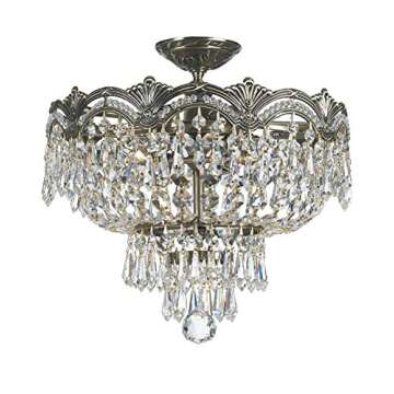 Majestic 3 Light Hand Cut Crystal Historic Brass Semi Flush Mount
