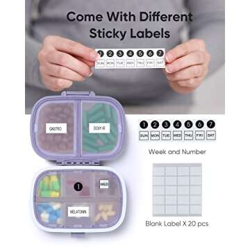 Holii Travel Pill Organizer, 8 Compartments Portable Pill Case, Daily Pill Box to Hold Vitamins, Sma...