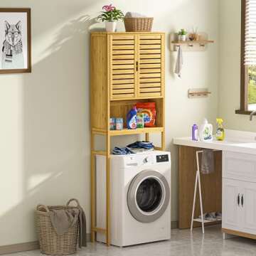 VEIKOUS Bamboo Bathroom Space Saver with Adjustable Shelf