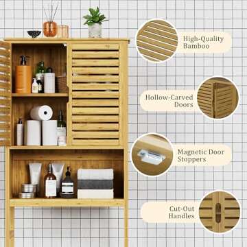 VEIKOUS Bamboo Bathroom Space Saver with Adjustable Shelf