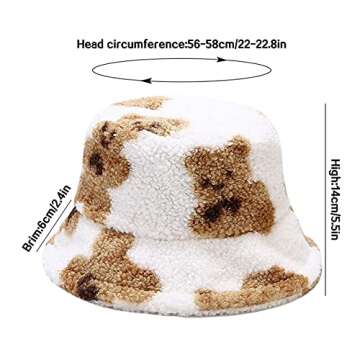 XYIYI Bear White Furry Bucket Hat Fluffy Winter Warm Fisherman Cap Gifts for Women Teen Girls