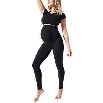 BLANQI Maternity Leggings, Over The Belly Pregnancy Tights, Moderate Support (Medium, Black)…