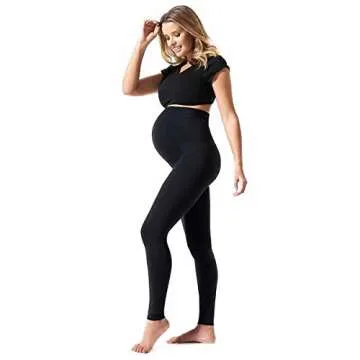 BLANQI Maternity Leggings, Over The Belly Pregnancy Tights, Moderate Support (Medium, Black)…