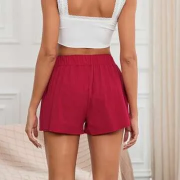 Boxer Shorts for Women Y2K Elastic Waist Solid Color Lounge Pajama Shorts Loose Wide Leg Pj Bottoms with Pockets (Red, S)