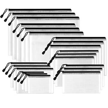 SUNEE 21-Pack Black Mesh Zipper Pouches Water-Resistant Organizers