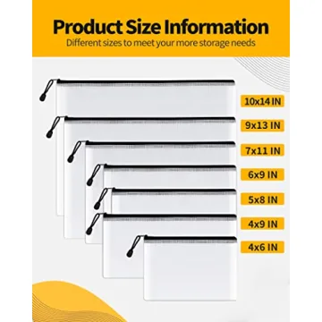 SUNEE 21-Pack Black Mesh Zipper Pouches Water-Resistant Organizers