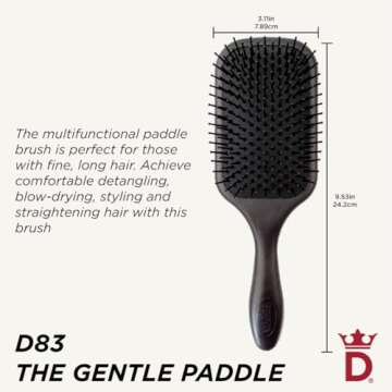 Denman (Black) Large Paddle Cushion Hair Brush for Blow Drying & Detangling - Comfortable Styling, S...