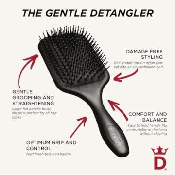 Denman (Black) Large Paddle Cushion Hair Brush for Blow Drying & Detangling - Comfortable Styling, Straightening & Smoothing - For Women and Men, D83