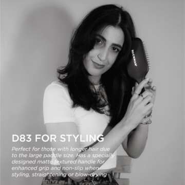 Denman (Black) Large Paddle Cushion Hair Brush for Blow Drying & Detangling - Comfortable Styling, Straightening & Smoothing - For Women and Men, D83