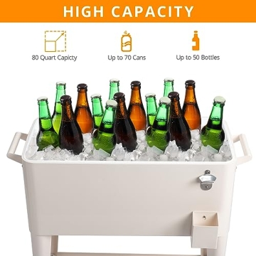 OUTVITA 80 Quart Rolling Ice Chest with Storage and Bottle Opener