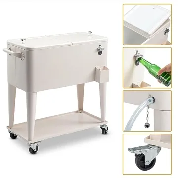 OUTVITA 80 Quart Rolling Ice Chest with Storage and Bottle Opener