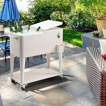 OUTVITA 80 Quart Rolling Ice Chest with Storage and Bottle Opener