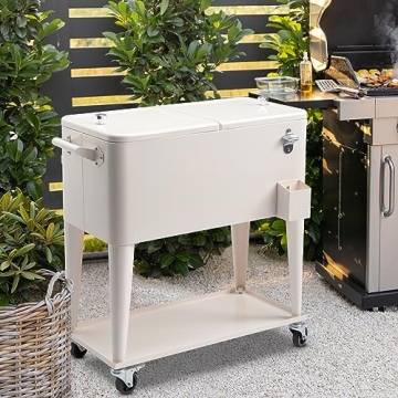 OUTVITA 80 Quart Rolling Ice Chest with Storage and Bottle Opener