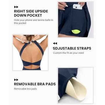 Easy Peezy Athletic Tennis Dresses for Women with Built in Shorts Bra Pockets - for Golf Workout Exercise