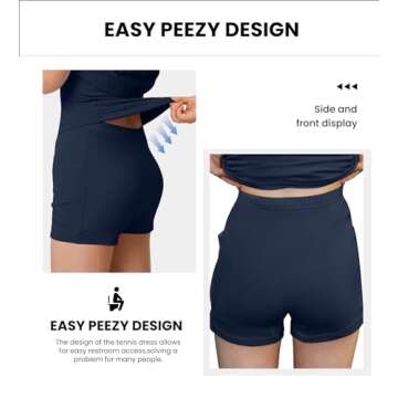 Easy Peezy Athletic Tennis Dresses for Women with Built in Shorts Bra Pockets - for Golf Workout Exercise
