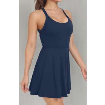 Easy Peezy Athletic Tennis Dresses for Women with Built in Shorts Bra Pockets - for Golf Workout Exercise
