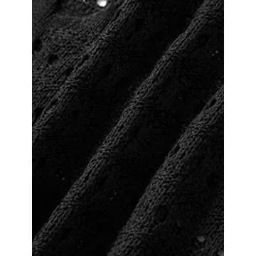 Women Hollow Out Crochet Knit Crop Tops Color Block Long Sleeve Square Neck Fall Sweaters Tops E-Black