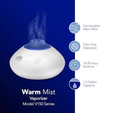 Vicks Warm Steam Vaporizer Bundle with 8 Oz VapoSteam Liquid Cough Suppressant, Helps Relieve Coughing, for Use in Vicks Vaporizers and Humidifiers
