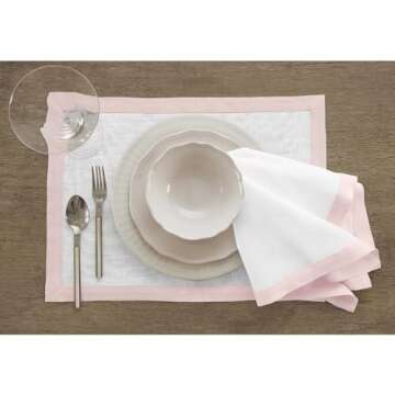 Solino Home Linen Napkins Set of 4 – 100% Pure Linen Blush Pink and White Cloth Napkins 20 x 20 In...