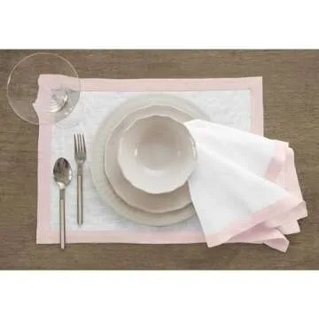 Solino Home Linen Napkins Set of 4 – 100% Pure Linen Blush Pink and White Cloth Napkins 20 x 20 In...
