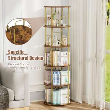 ALLSTAND 5 Tier Rotating Bookshelf - Space Saving Design