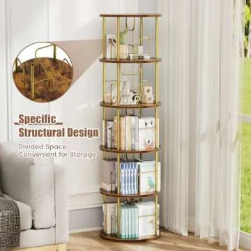 ALLSTAND 5 Tier Rotating Bookshelf - Space Saving Design