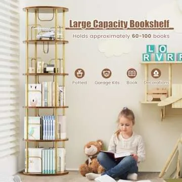 ALLSTAND 5 Tier Rotating Bookshelf - Space Saving Design