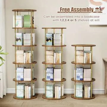 ALLSTAND 5 Tier Rotating Bookshelf - Space Saving Design