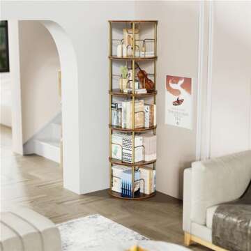 ALLSTAND 5 Tier Rotating Bookshelf - Space Saving Design