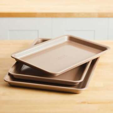Anolon Gourmet Nonstick Bakeware Set with Nonstick Cookie Sheets / Baking Sheets - 3 Piece, Bronze B...