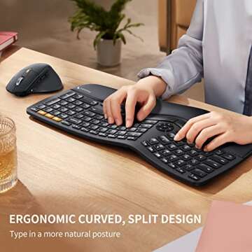 ProtoArc Ergonomic Wireless Keyboard Mouse, EKM01 Ergo Bluetooth Keyboard and Mouse Combo, Split Des...