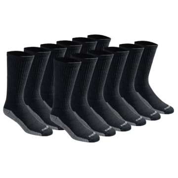 Dickies Men's Dri-Tech Moisture Control Crew Socks - 12 Pairs in Black